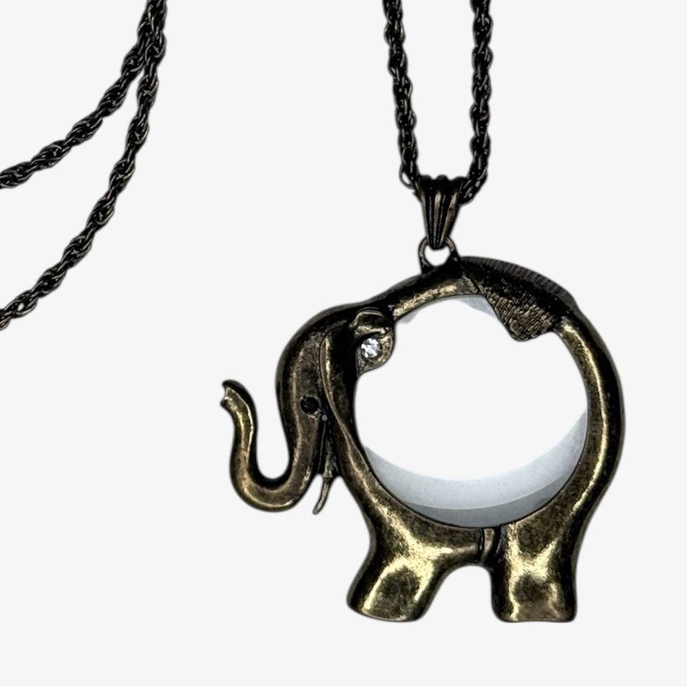 Elephant Pendant Necklace with Magnifying Glass Gold Toned